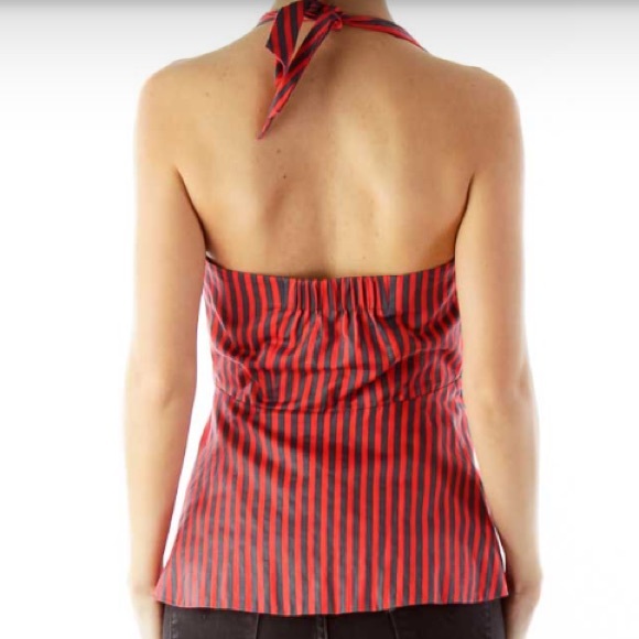 Anthropologie Red & Dark Grey Striped Peplum Halter Top Size 6 - Picture 6 of 6